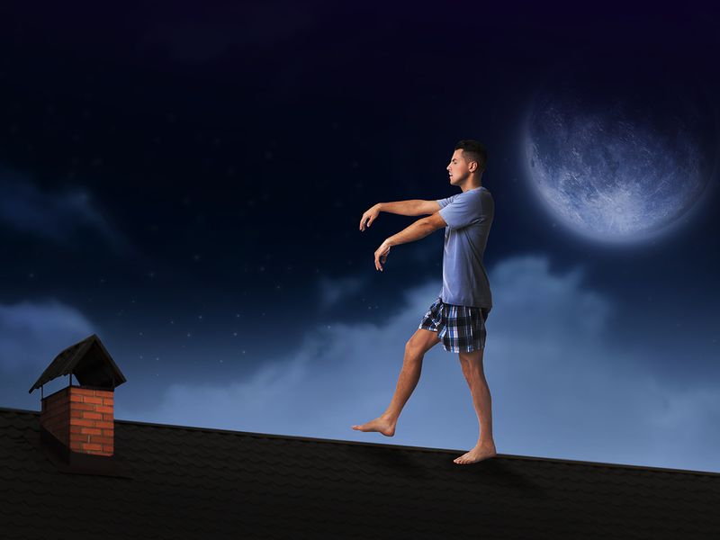 Sleepwalking man on the roof