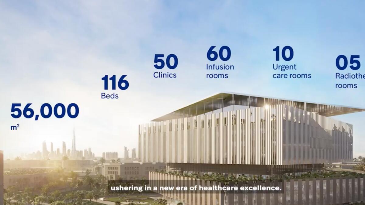 Screenshot of a video showing the layout of the Hamdan Bin Rashid Cancer Hospital.