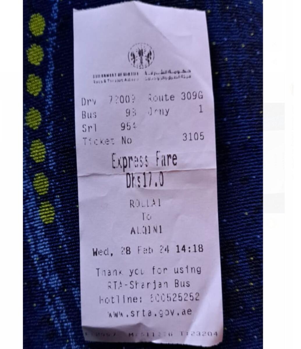 Bus fare on February 28 for the route from Rolla to MoE (Photos: Edwin DMello)