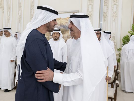 The President of the United Arab Emirates receives the ruler Umm Al Quwain
