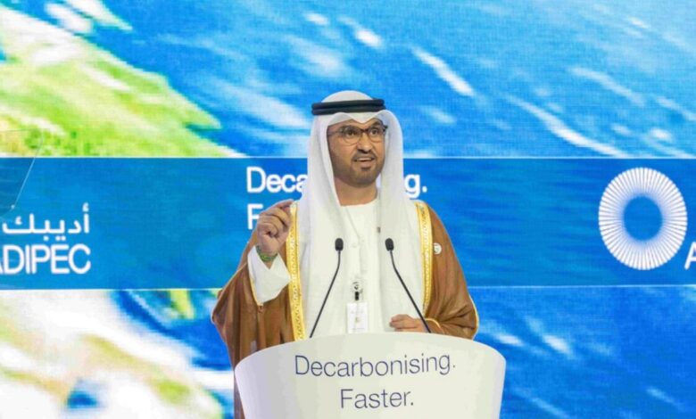 Dr. Sultan bin Ahmed Al Jaber speaks at the opening of ADIPEC 2023. — Wam