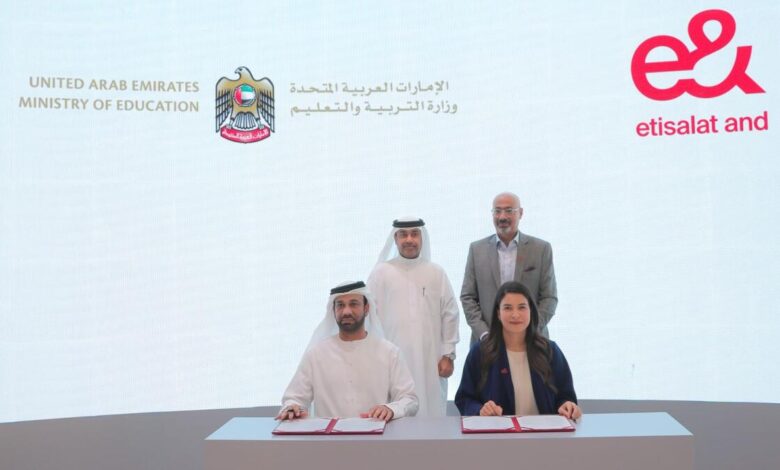 UAE Ministry of Education and e& Officials sign the MoU during Gitex 2023. - Photo supplied