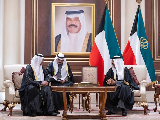 On behalf of the President of the United Arab Emirates, the Ruler of Fujairah expresses his condolences to the Emir of Kuwait on the death of Sheikh Nawaf