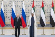 President His Highness Sheikh Mohamed bin Zayed Al Nahyan (right) and Russian President Vladimir Putin