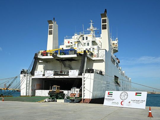UAE aid ship arrives in Al Arish carrying 4,000 tonnes of relief supplies to support Gaza