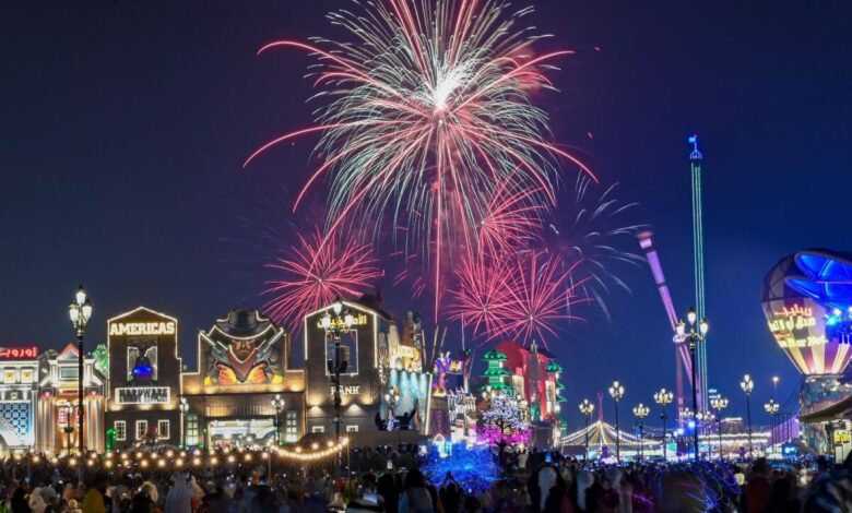 Fireworks at Dubai's Global Village to celebrate the new year in Thailand.  KT Photo: Muhammad Sajjad