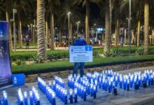 Illac Diaz displays solar lights made from discarded plastic bottles at the Dhai Dubai Light Art Festival.