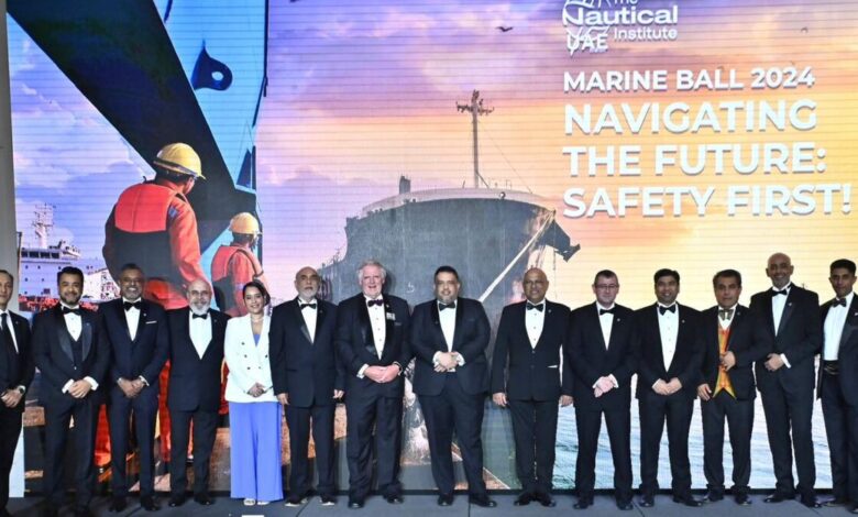 Eugene Mayne, John Lloyd and Captain Zarir Irani along with other participants at the annual sea ball organized by the UAE Nautical Institute.